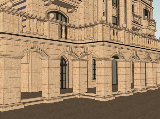 Sketchup别墅模型|叠拼别墅，法式古典风格