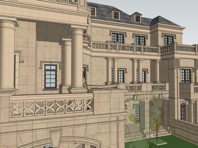 Sketchup别墅模型|叠拼别墅，法式古典风格