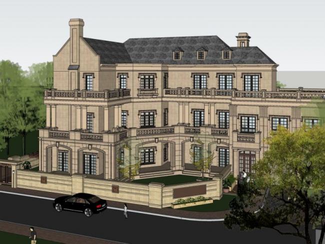 Sketchup别墅模型|叠拼别墅，法式古典风格