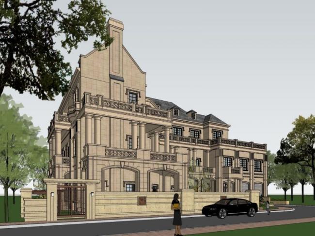 Sketchup别墅模型|叠拼别墅，法式古典风格