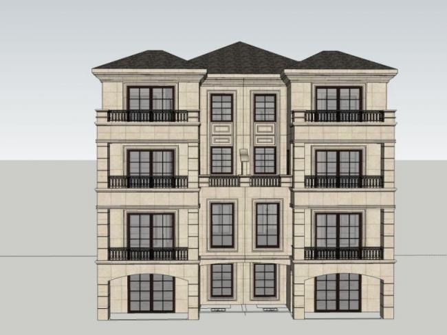 Sketchup别墅模型|双拼别墅，古典风格