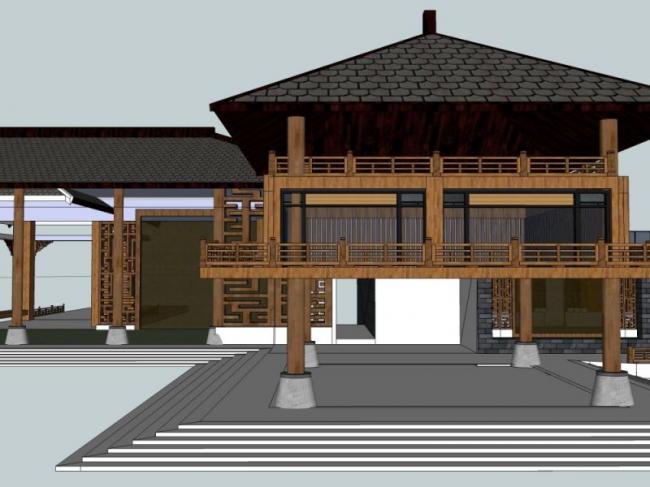 Sketchup别墅模型|度假村别墅，现代中式风格