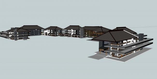 Sketchup别墅模型|度假村别墅，现代中式风格