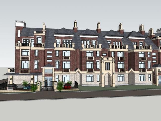 Sketchup别墅模型|叠拼别墅，英式风格