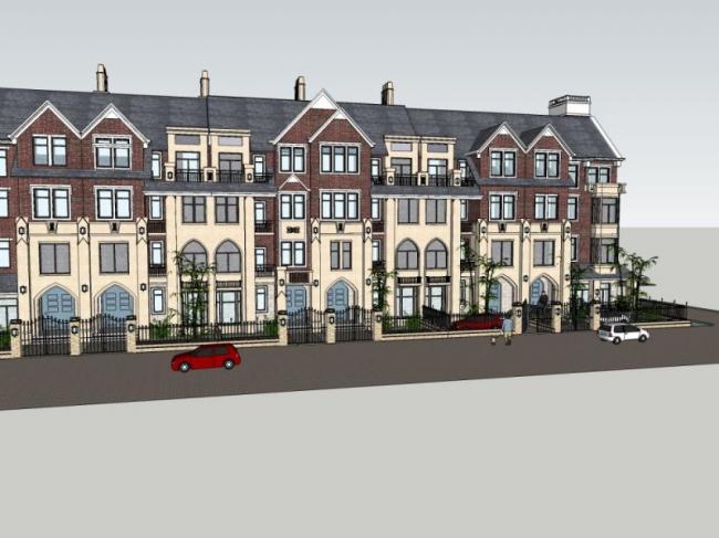 Sketchup别墅模型|叠拼别墅，英式风格