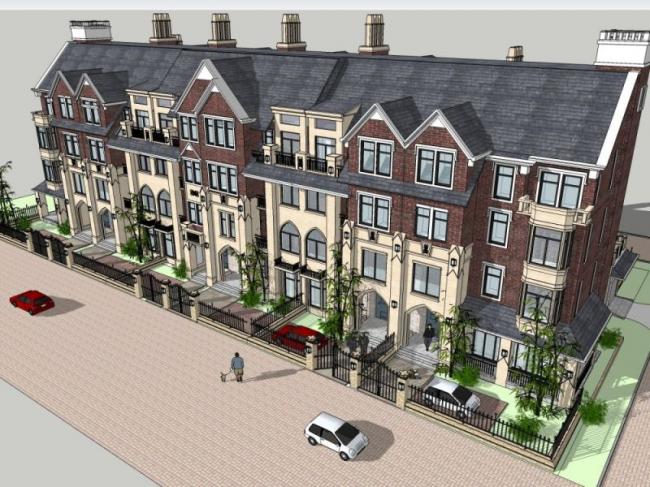 Sketchup别墅模型|叠拼别墅，英式风格