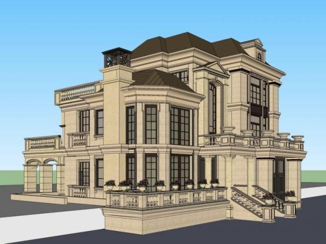 Sketchup别墅模型|独栋别墅，法式古典风格