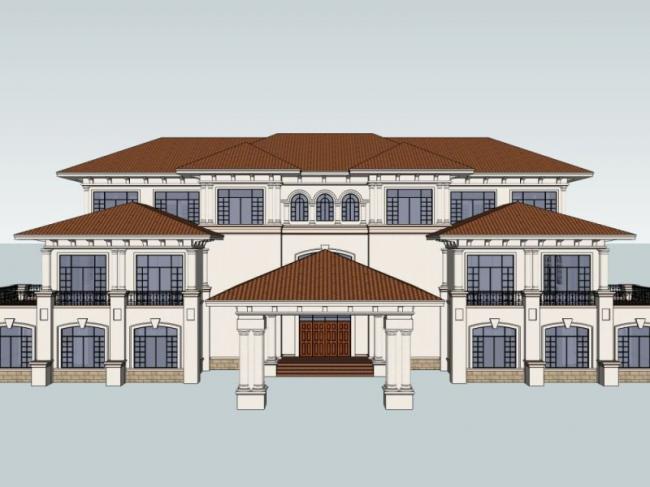 Sketchup别墅模型|独栋别墅，古典风格