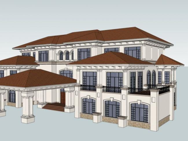 Sketchup别墅模型|独栋别墅，古典风格