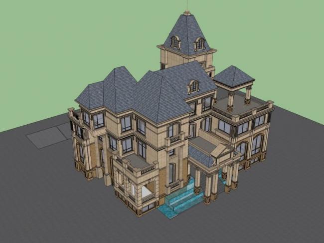 Sketchup别墅模型|独栋法式别墅，古典风格