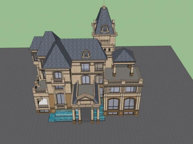 Sketchup别墅模型|独栋法式别墅，古典风格