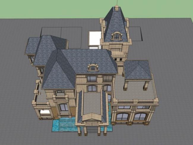 Sketchup别墅模型|独栋法式别墅，古典风格
