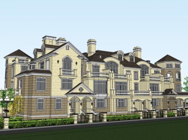 Sketchup别墅模型|联排别墅，古典风格