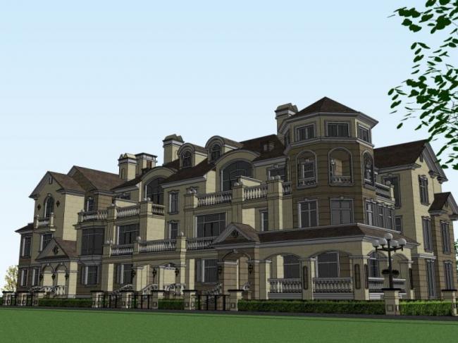 Sketchup别墅模型|联排别墅，古典风格