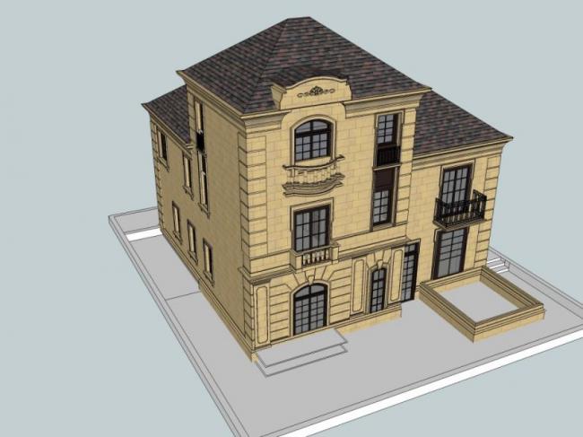 Sketchup别墅模型|独栋法式别墅，古典风格