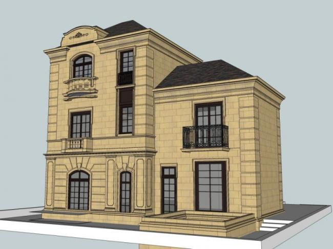 Sketchup别墅模型|独栋法式别墅，古典风格