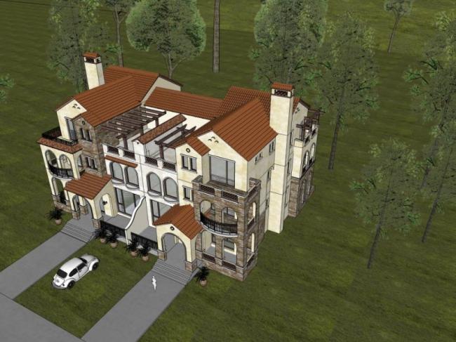 Sketchup别墅模型|双拼别墅，现代风格