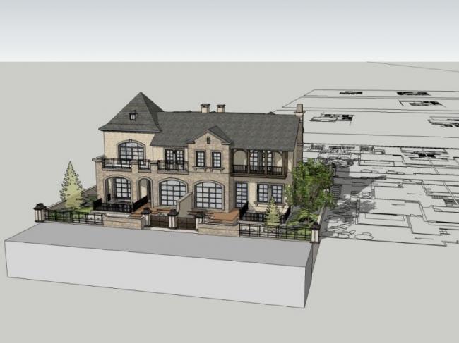 Sketchup别墅模型|双拼别墅，现代风格