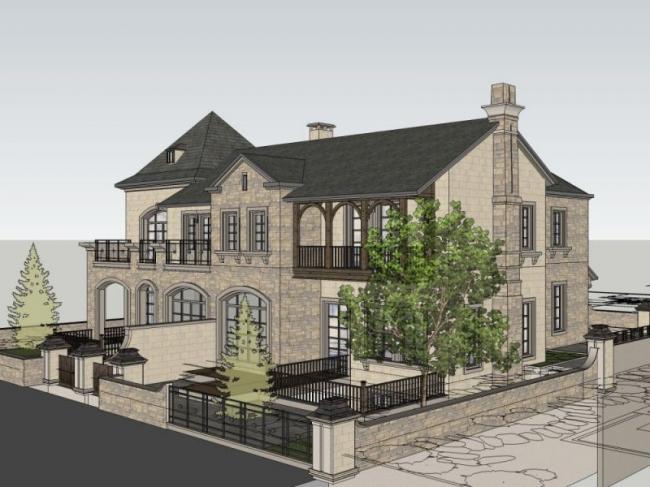 Sketchup别墅模型|双拼别墅，现代风格