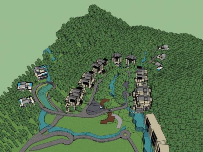 Sketchup别墅模型|联排别墅，温泉别墅区，现代风格