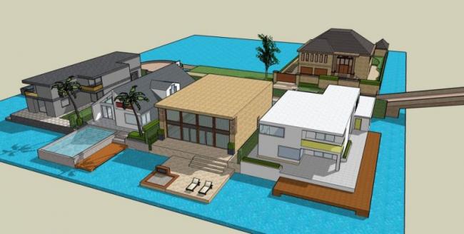 Sketchup别墅模型|联排别墅，现代风格