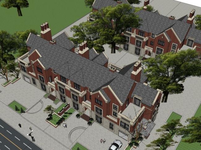 Sketchup别墅模型|联排别墅，现代风格