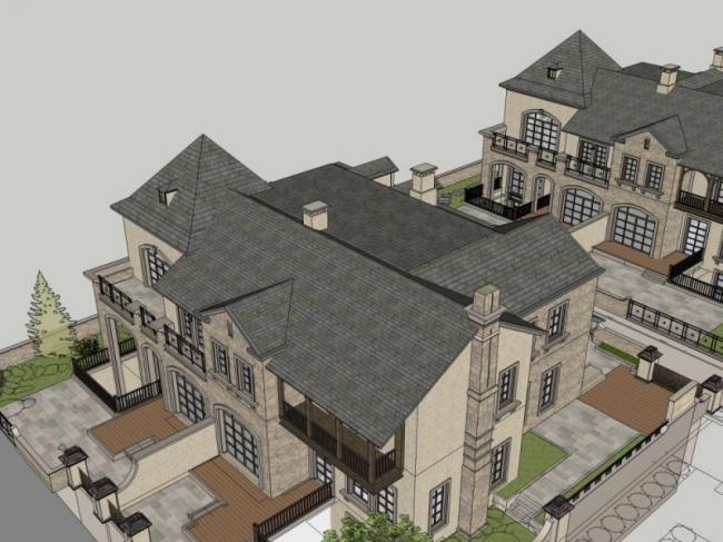 Sketchup别墅模型|双拼别墅，现代风格