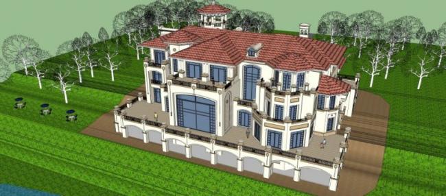 Sketchup别墅模型|独栋别墅，现代风格