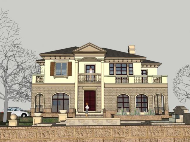 Sketchup别墅模型|独栋别墅，古典风格
