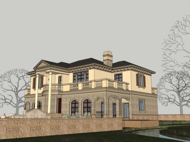 Sketchup别墅模型|独栋别墅，古典风格