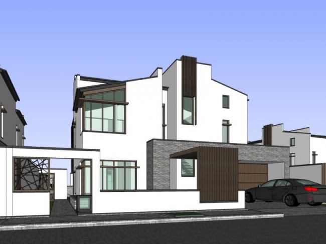 Sketchup别墅模型|叠拼别墅，现代中式风格