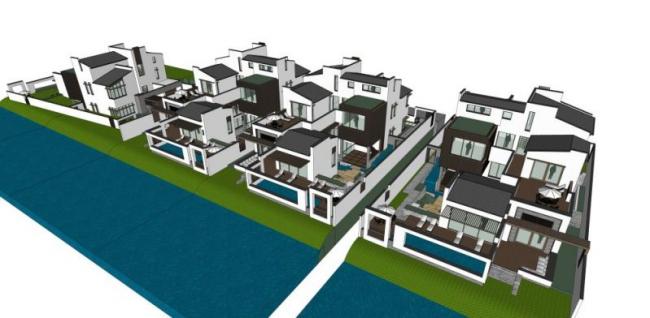 Sketchup别墅模型|叠拼别墅，现代中式风格