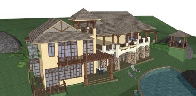 Sketchup别墅模型|叠拼别墅，东南亚风格