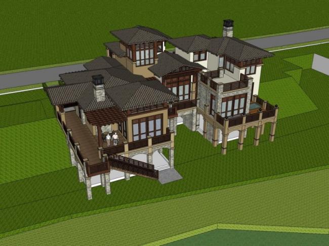 Sketchup别墅模型|叠拼别墅，现代风格