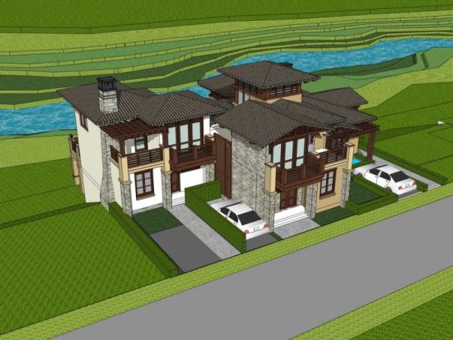 Sketchup别墅模型|叠拼别墅，现代风格