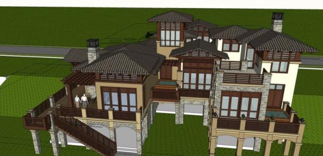 Sketchup别墅模型|叠拼别墅，现代风格