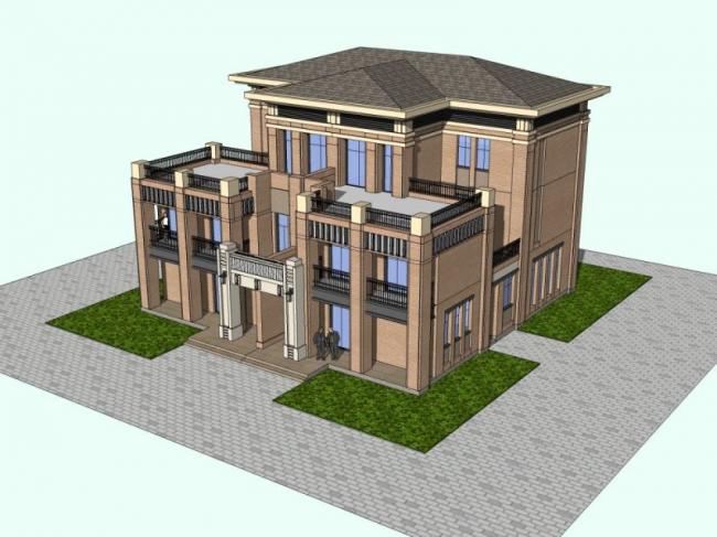 Sketchup别墅模型|双拼别墅，现代风格