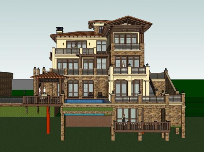 Sketchup别墅模型|叠拼别墅，欧式风格