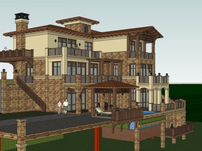 Sketchup别墅模型|叠拼别墅，欧式风格