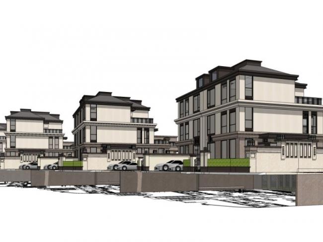 Sketchup别墅模型|双拼别墅，现代风格