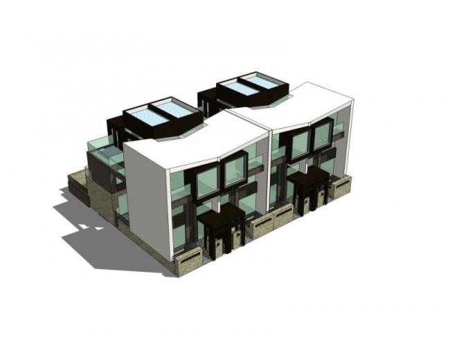 Sketchup别墅模型|双拼别墅，现代风格