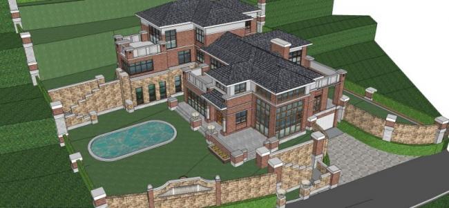 Sketchup别墅模型|叠拼别墅，现代风格