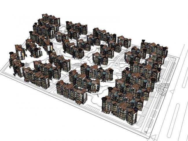 Sketchup别墅模型|别墅群，西班牙风格