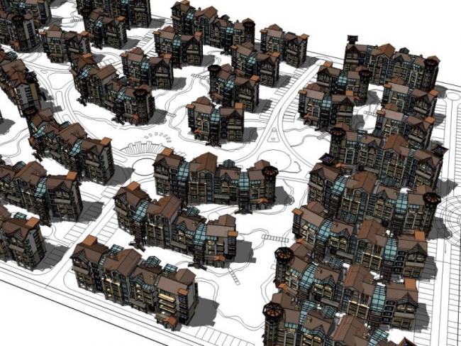 Sketchup别墅模型|别墅群，西班牙风格