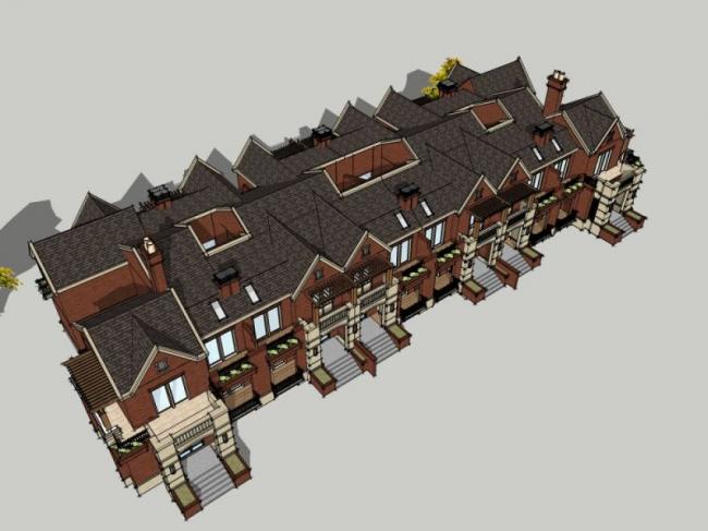 Sketchup别墅模型|联排别墅，现代风格