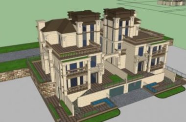 Sketchup别墅模型|叠拼双拼别墅，古典风格-BIM建筑网