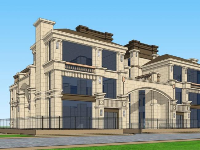 Sketchup别墅模型|叠拼双拼别墅，古典风格