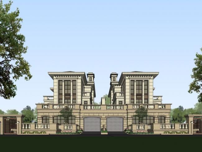 Sketchup别墅模型|双拼别墅，现代风格