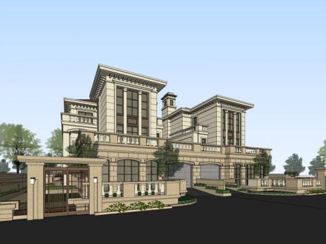 Sketchup别墅模型|双拼别墅，现代风格