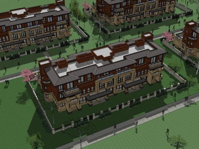 Sketchup别墅模型|联排别墅，现代风格